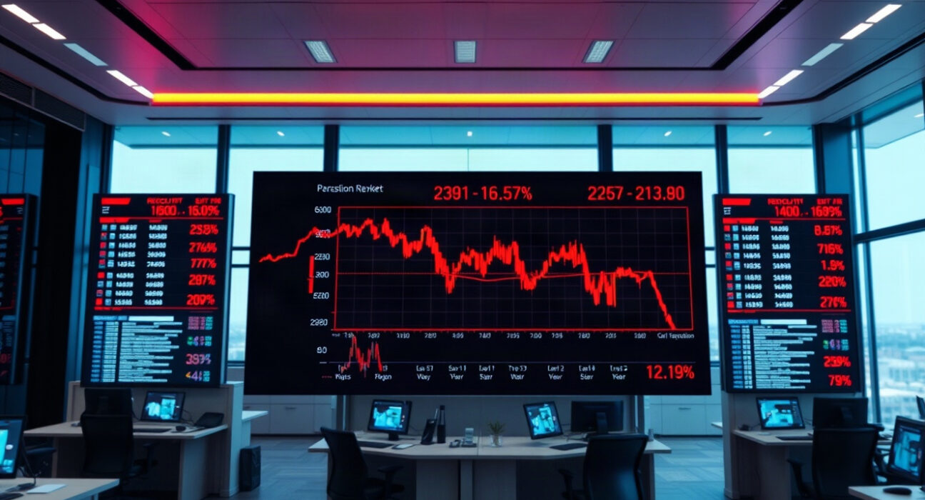 Trading floor display showing red declines in crypto-related stocks at market open.