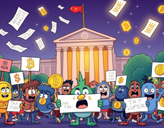 Crypto coalition demanding urgent tax guidance from Trump administration with blockchain symbols