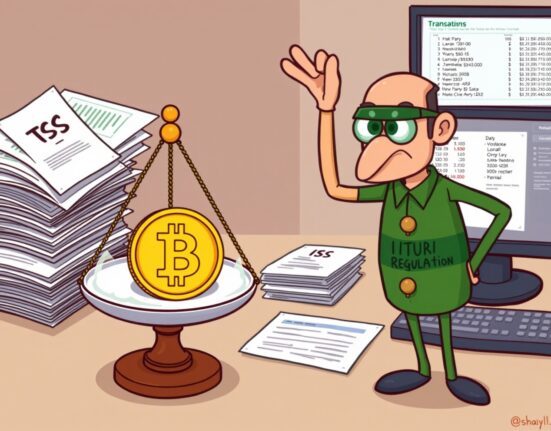 IRS figure overseeing crypto tax reporting with digital assets on a scale, emphasizing new compliance rules.
