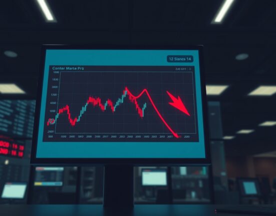 A digital trading screen showing a red downward arrow next to a cryptocurrency price chart, representing poor token performance.