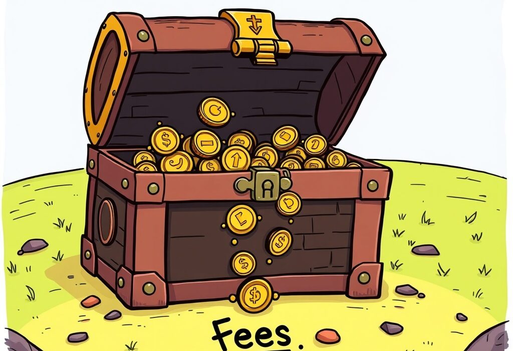 A cartoon illustration showing high crypto treasury fees eroding investor value from a digital asset fund.