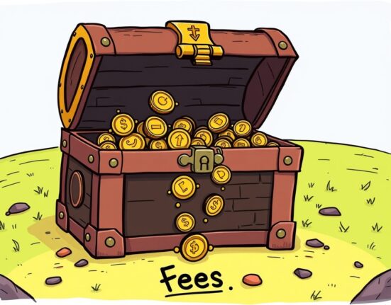 A cartoon illustration showing high crypto treasury fees eroding investor value from a digital asset fund.