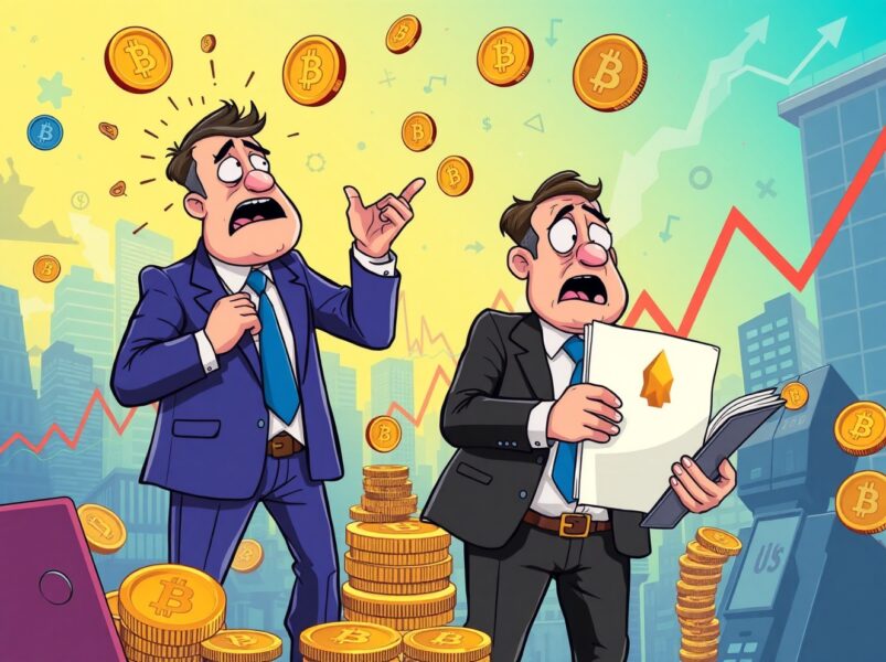 Business executives struggling with collapsing crypto treasury strategies during market downturn