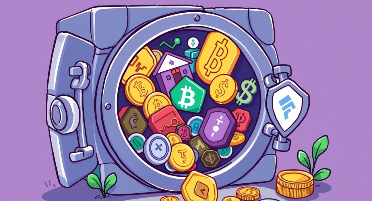 An illustration showing the future of crypto treasury strategies, encompassing RWA, CBDCs, and enhanced security.