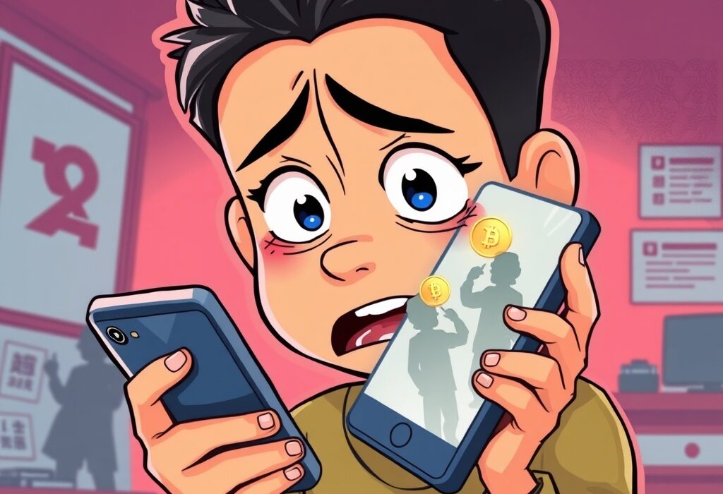 Cartoon depicting a person distressed by a phone call, symbolizing the alarming rise of crypto voice phishing scams.