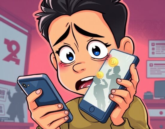 Cartoon depicting a person distressed by a phone call, symbolizing the alarming rise of crypto voice phishing scams.