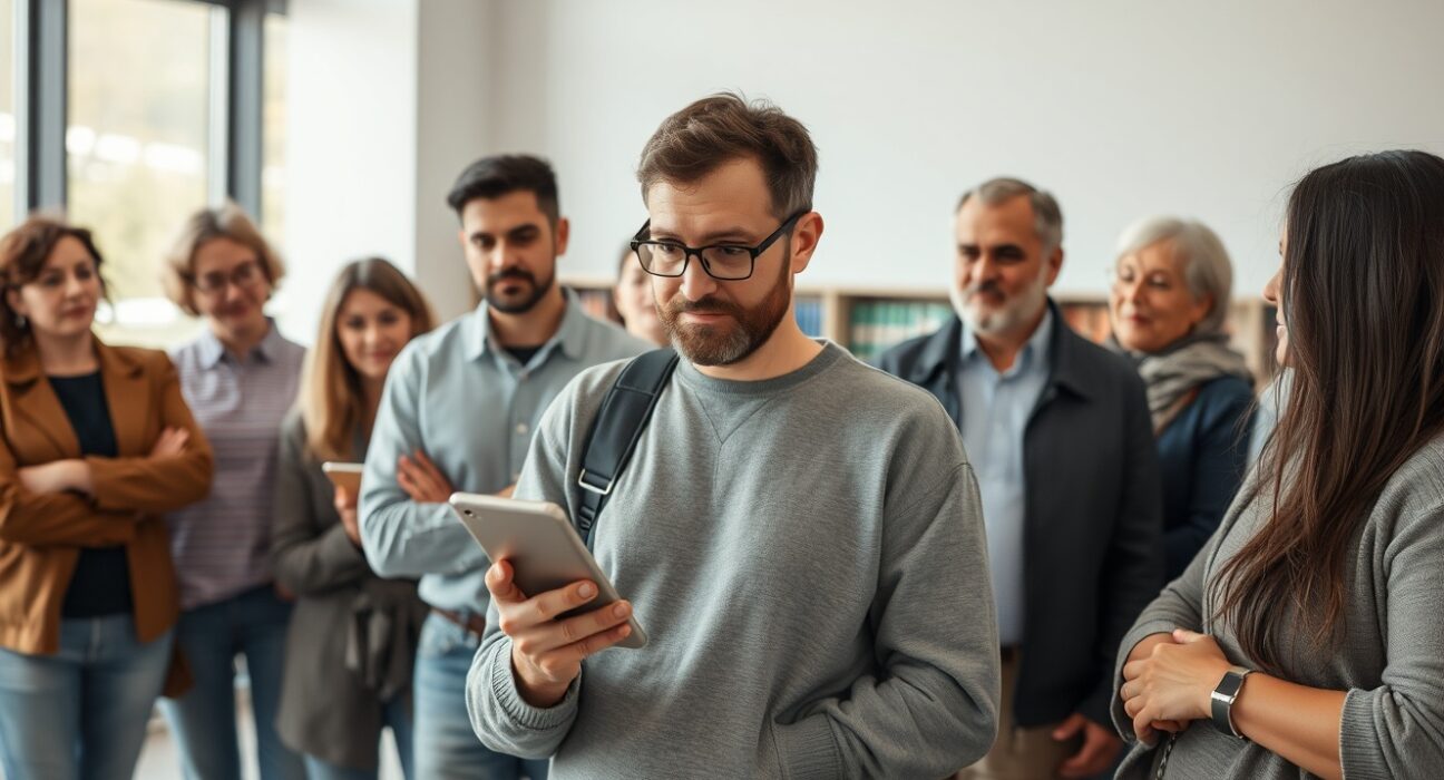 Diverse group of cryptocurrency supporters discussing politics and policy in a civic setting.