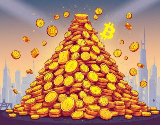 Cartoon illustration of immense crypto wealth, symbolizing the vast fortunes accumulated in the digital asset industry.