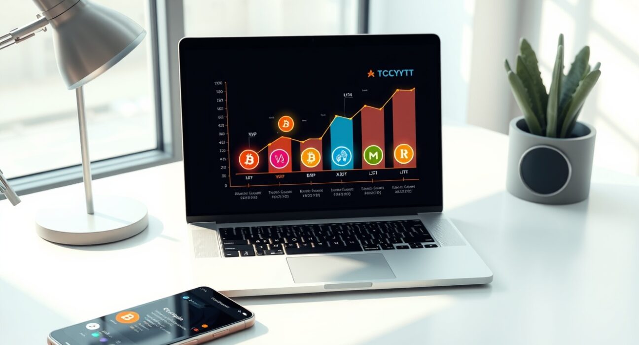 Analysis of trending cryptocurrencies on social media and AI search platforms showing market data visualization.