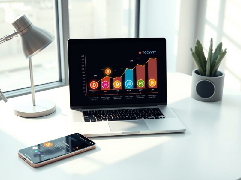 Analysis of trending cryptocurrencies on social media and AI search platforms showing market data visualization.