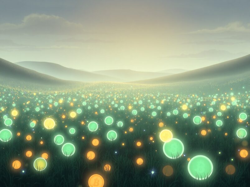 Visual metaphor for the high cryptocurrency failure rate showing digital tokens fading away.