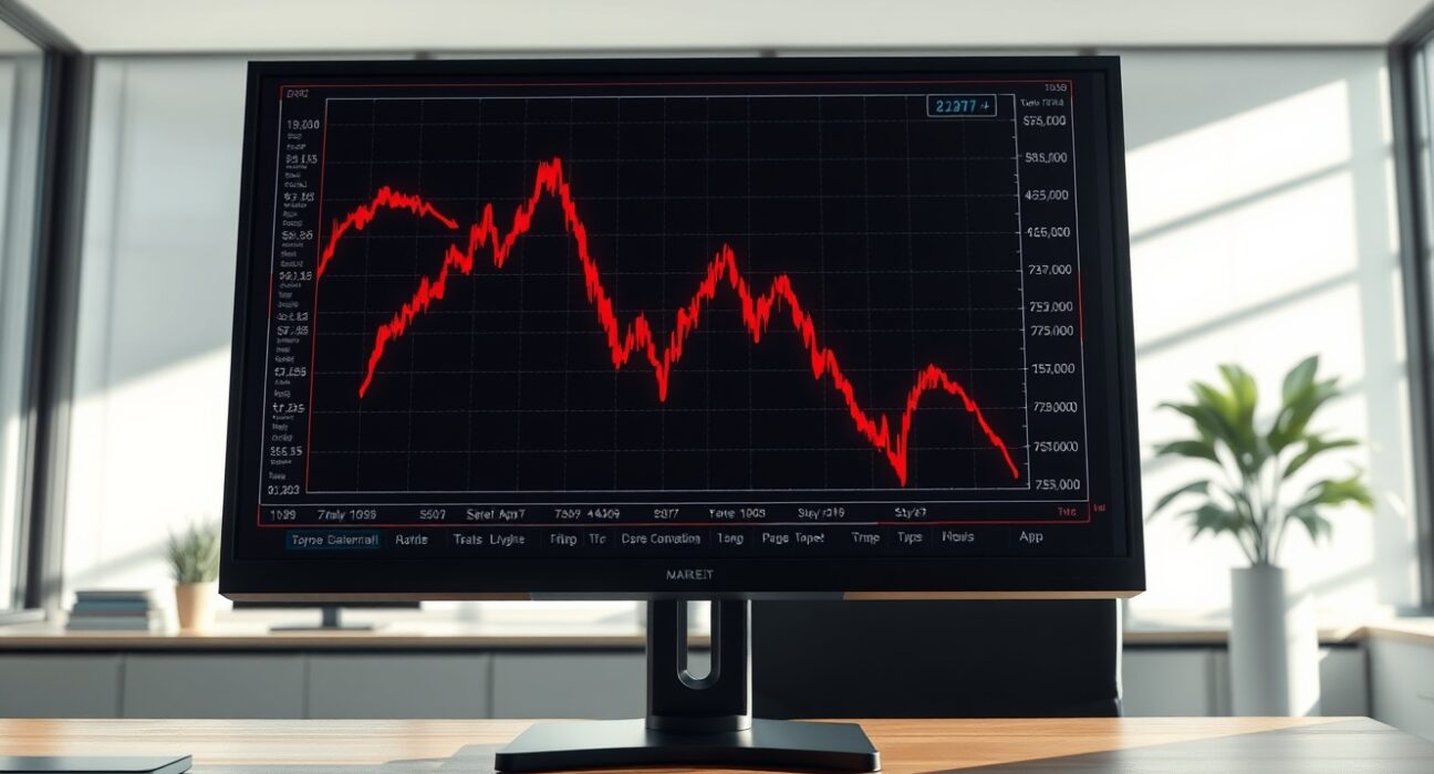 A dramatic red chart line on a trading screen showing a sharp decline, representing the $108
