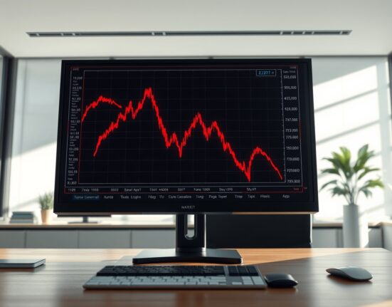 A dramatic red chart line on a trading screen showing a sharp decline, representing the $108 million cryptocurrency futures liquidation event.