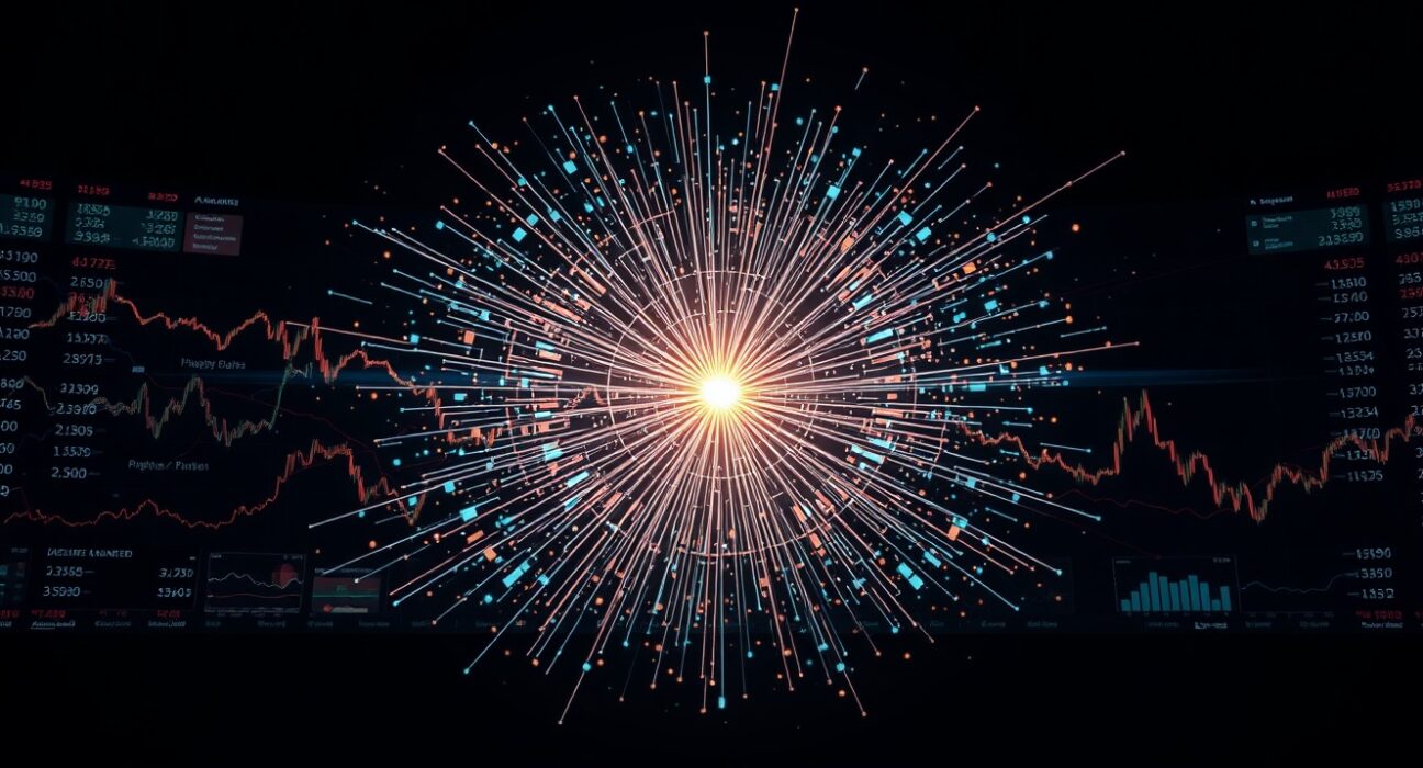 Visualization of intense cryptocurrency futures market volatility and data during a major