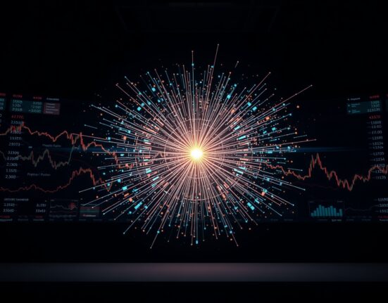 Visualization of intense cryptocurrency futures market volatility and data during a major