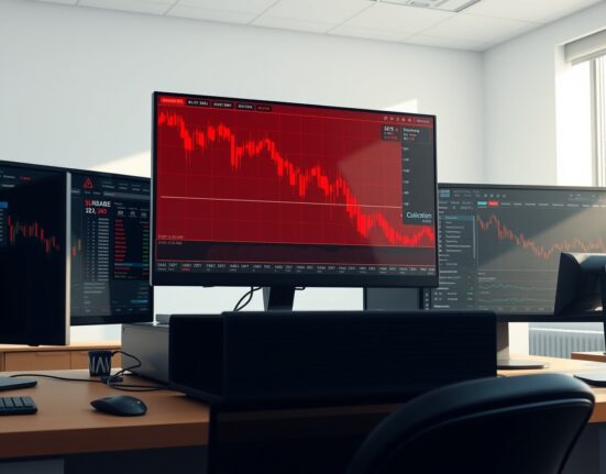 Cryptocurrency futures liquidation event showing dramatic market downturn on trading desk monitors