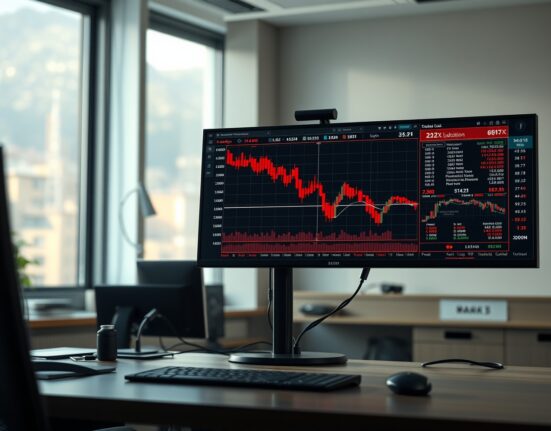 Cryptocurrency futures liquidation alert showing sharp market decline on trading desk monitors