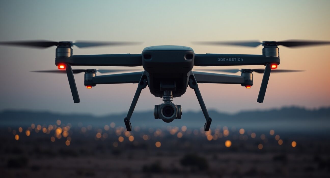 Military drone and blockchain imagery representing cryptocurrency funding for sanctioned weapons procurement.