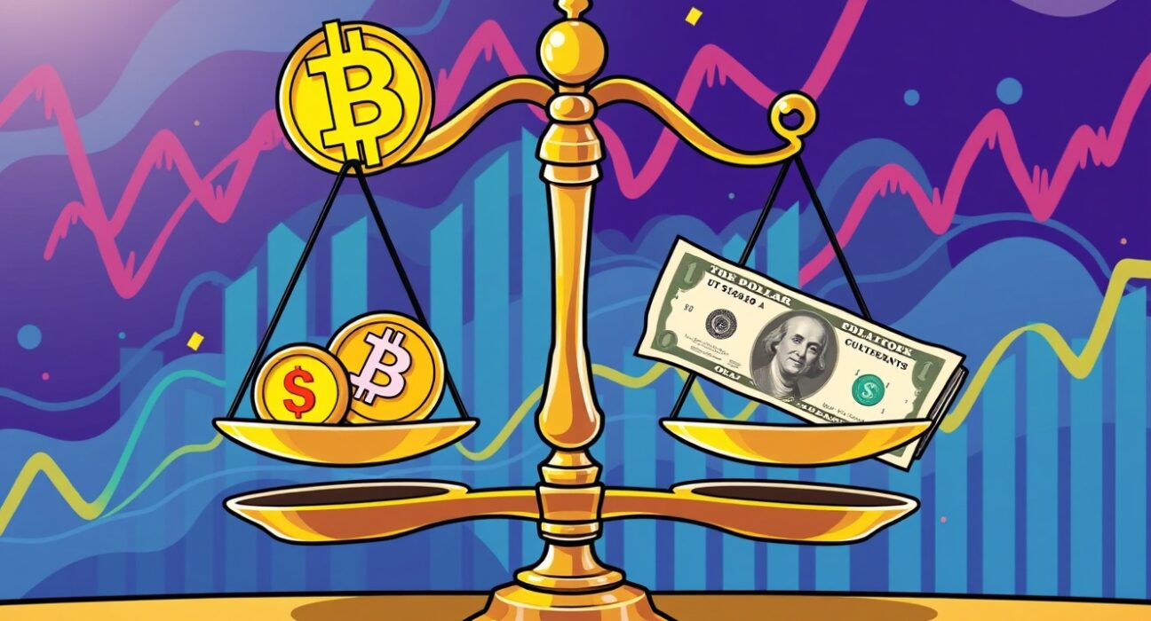 Cryptocurrency easing pressure on US dollar through balanced financial scales