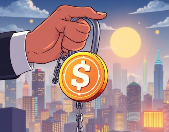 Cartoon illustration showing the SEC easing cryptocurrency regulations, symbolizing a new era of market freedom and innovation.