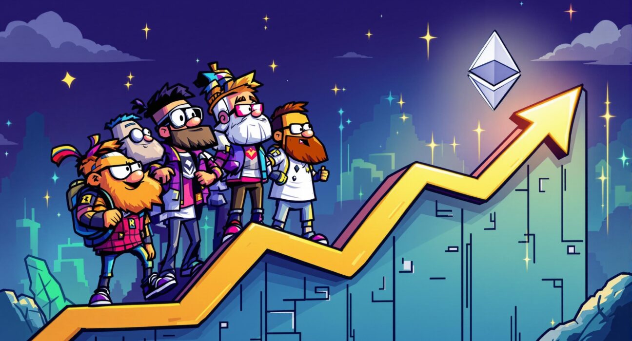 A cartoon illustration symbolizing CryptoPunks' potential to outperform Ethereum, highlighting their status as a premier digital asset.