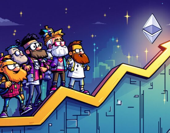 A cartoon illustration symbolizing CryptoPunks' potential to outperform Ethereum, highlighting their status as a premier digital asset.