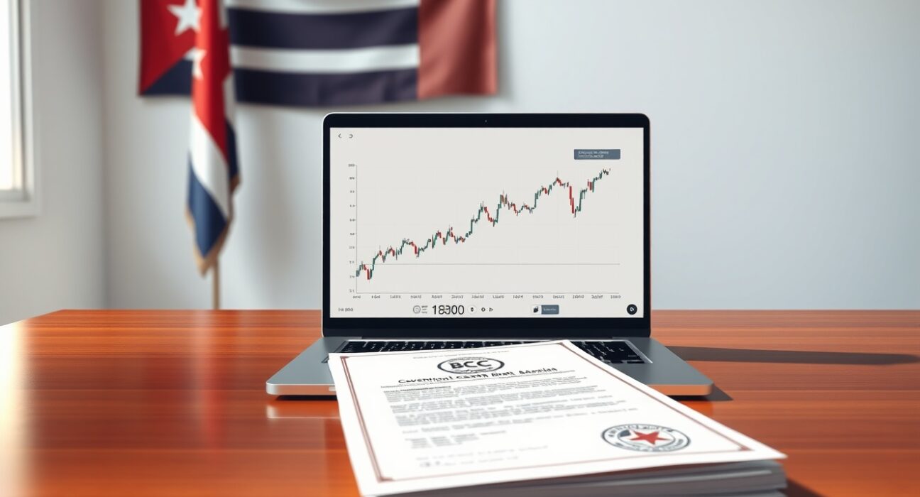 Cuba's central bank authorizes cryptocurrency for international payments, official document on desk.