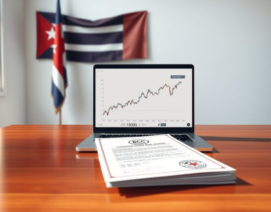 Cuba's central bank authorizes cryptocurrency for international payments, official document on desk.