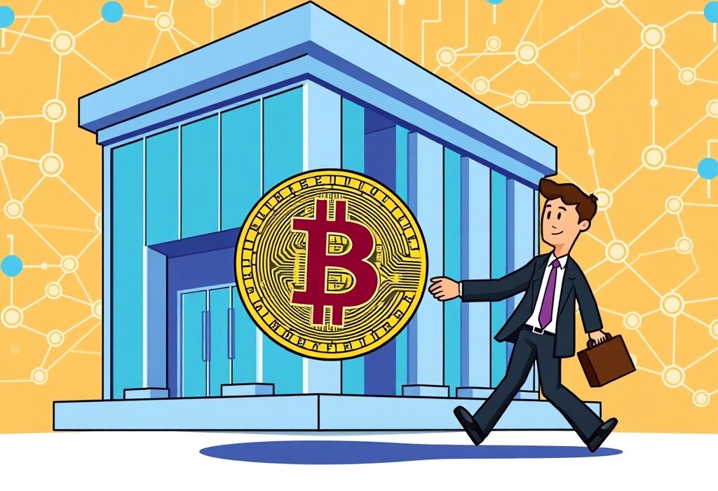 Cartoon showing a significant Cumberland Bitcoin transfer to an institutional platform, indicating market activity.