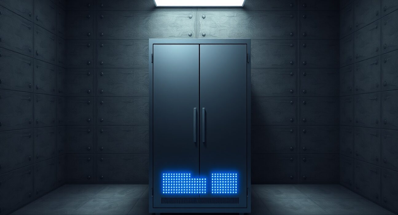 Institutional Bitcoin cold storage representing Cumberland's $40.58 million BTC withdrawal from exchanges.