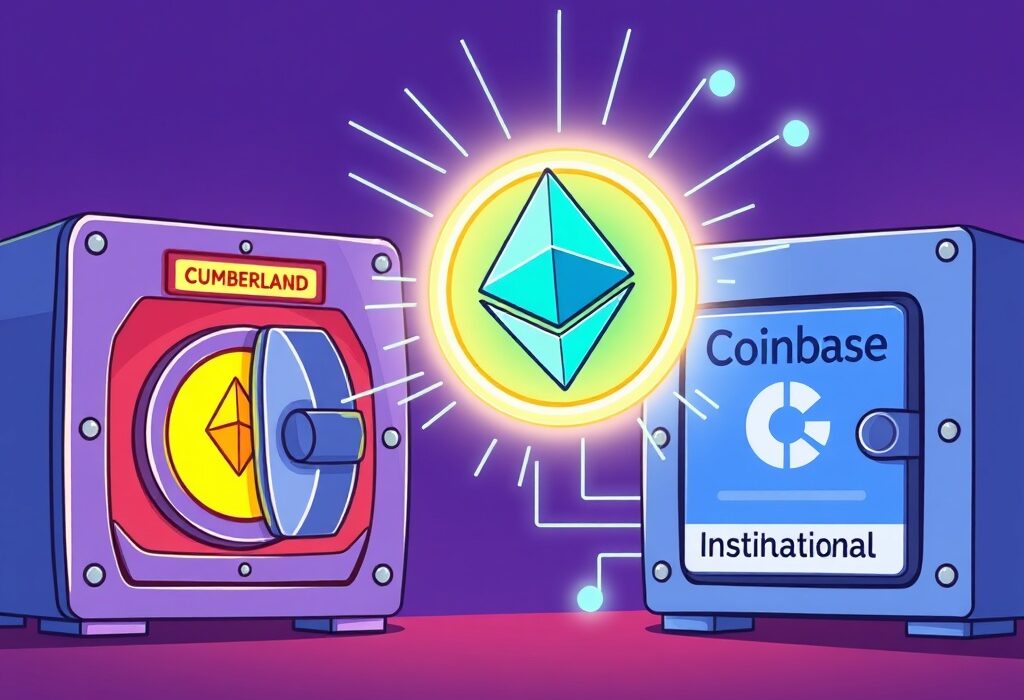 Illustrates a significant Cumberland ETH transfer to Coinbase Institutional, signifying large-scale crypto institutional trading activity.