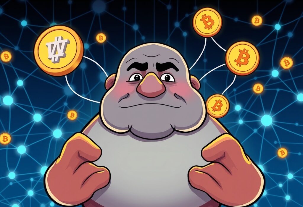 A vibrant cartoon illustration showing the Cumberland market maker as a central hub facilitating the flow of TRUMP and WLFI crypto assets on a digital network.