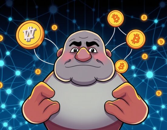 A vibrant cartoon illustration showing the Cumberland market maker as a central hub facilitating the flow of TRUMP and WLFI crypto assets on a digital network.