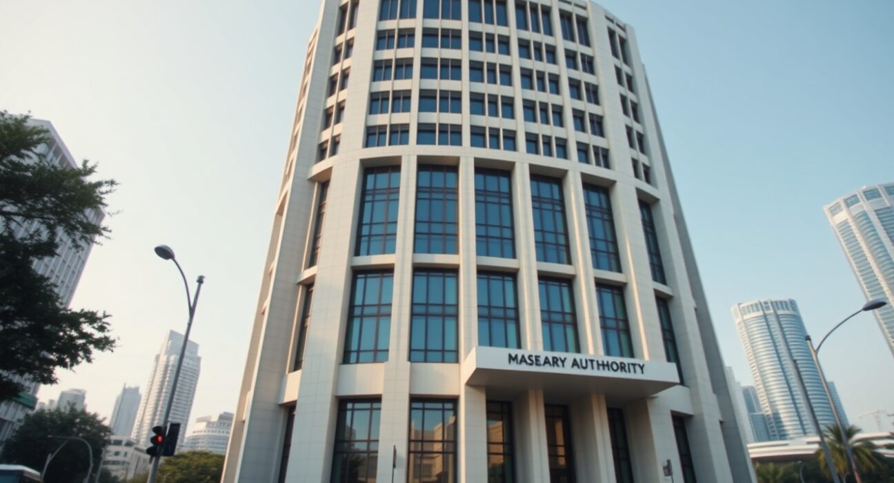 Monetary Authority of Singapore building exterior under clear daytime sky