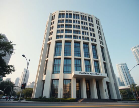 Monetary Authority of Singapore building exterior under clear daytime sky