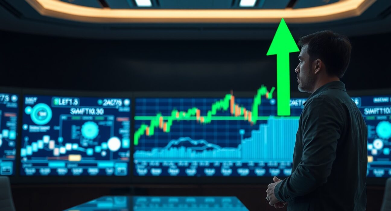 Analyst examining CRV price chart on multiple monitors in modern trading environment