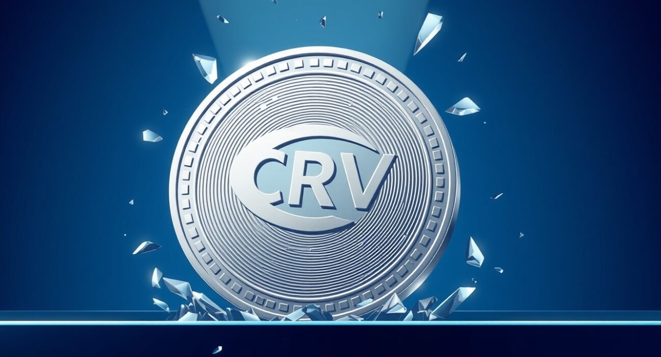 Curve DAO Token (CRV) price prediction: CRV coin breaking through a glass ceiling, symbolizing a potential long-term range breakout.