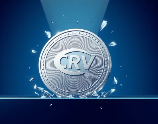 Curve DAO Token (CRV) price prediction: CRV coin breaking through a glass ceiling, symbolizing a potential long-term range breakout.