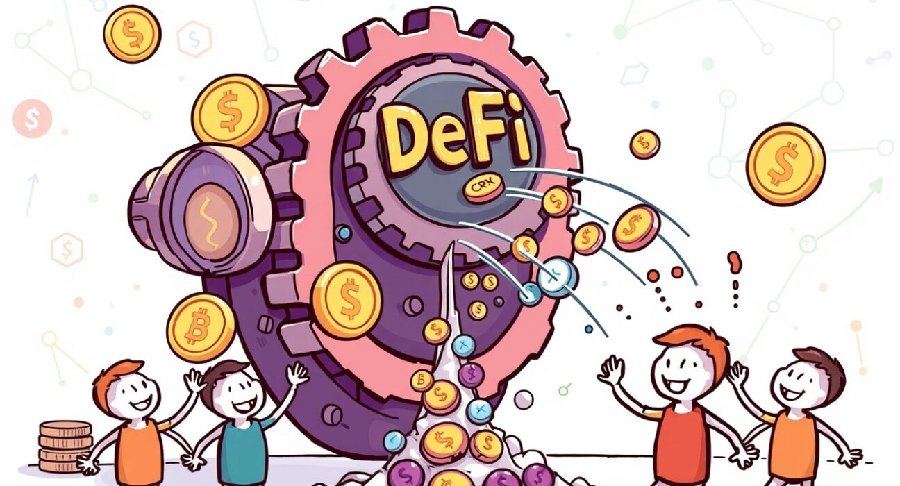 Cartoon illustration of Curve Finance revenue sharing proposal distributing profits to CRV token holders.