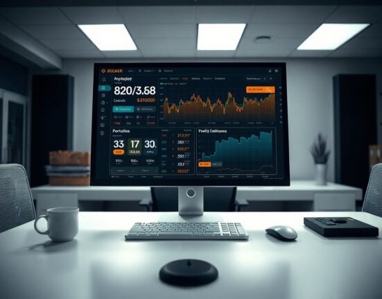 Cryptocurrency market dashboard showing Zcash (ZEC) data on a monitor in a professional office setting