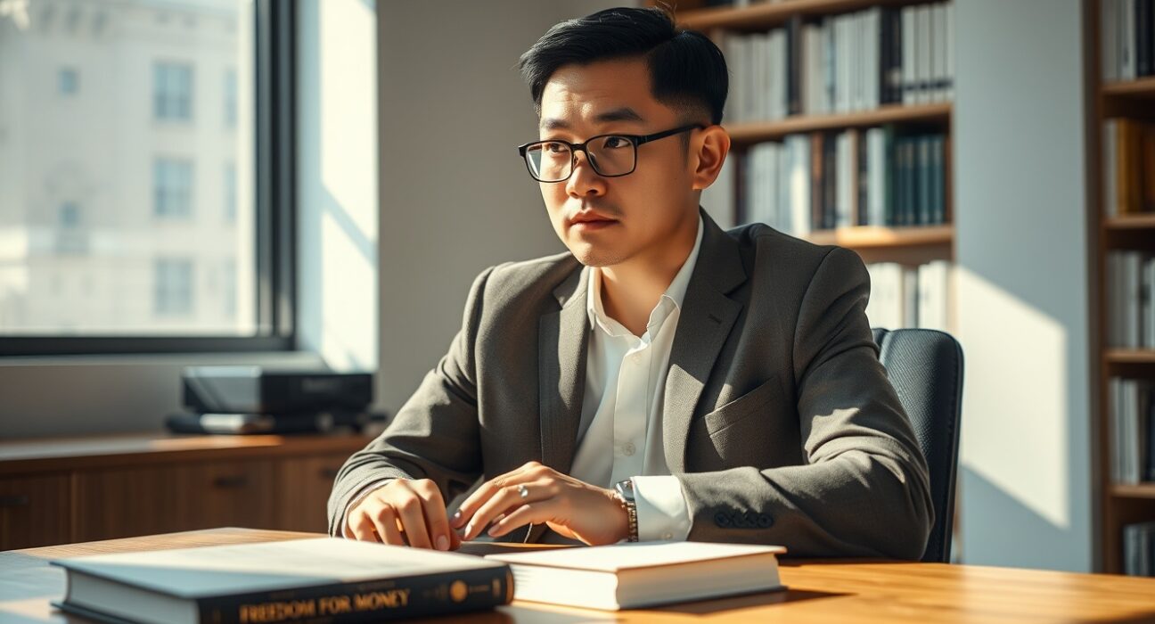 Changpeng Zhao, founder of Binance, with his new memoir Freedom of Money.