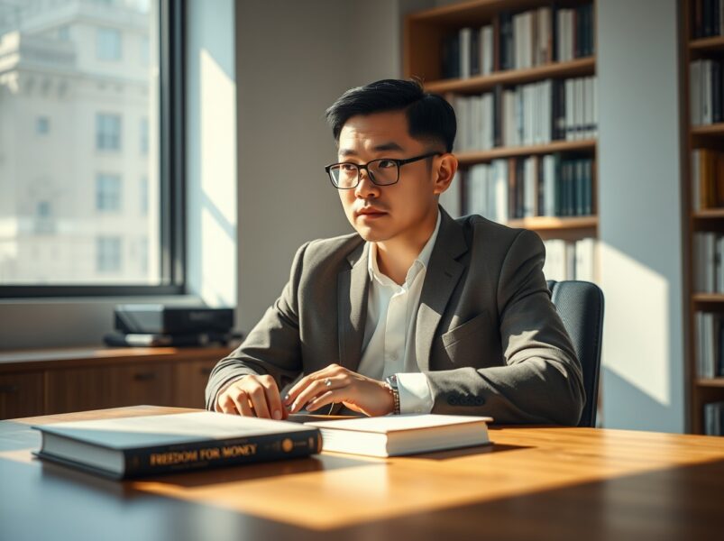 Changpeng Zhao, founder of Binance, with his new memoir Freedom of Money.