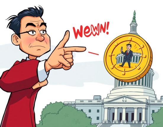 Cartoon illustration of CZ warning against a memecoin, highlighting the CZ memecoin warning and his disapproval of the token.