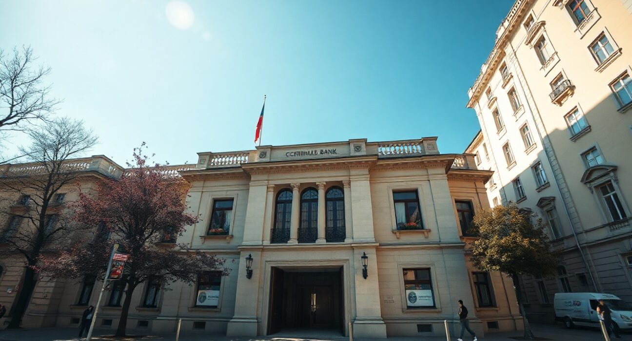 Czech National Bank building in Prague on a sunny day