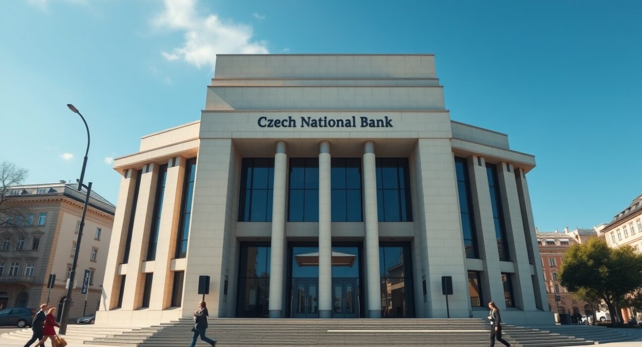 Czech National Bank headquarters representing monetary policy decisions affecting CZK exchange rate stability