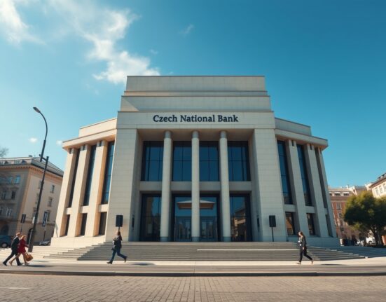 Czech National Bank headquarters representing monetary policy decisions affecting CZK exchange rate stability