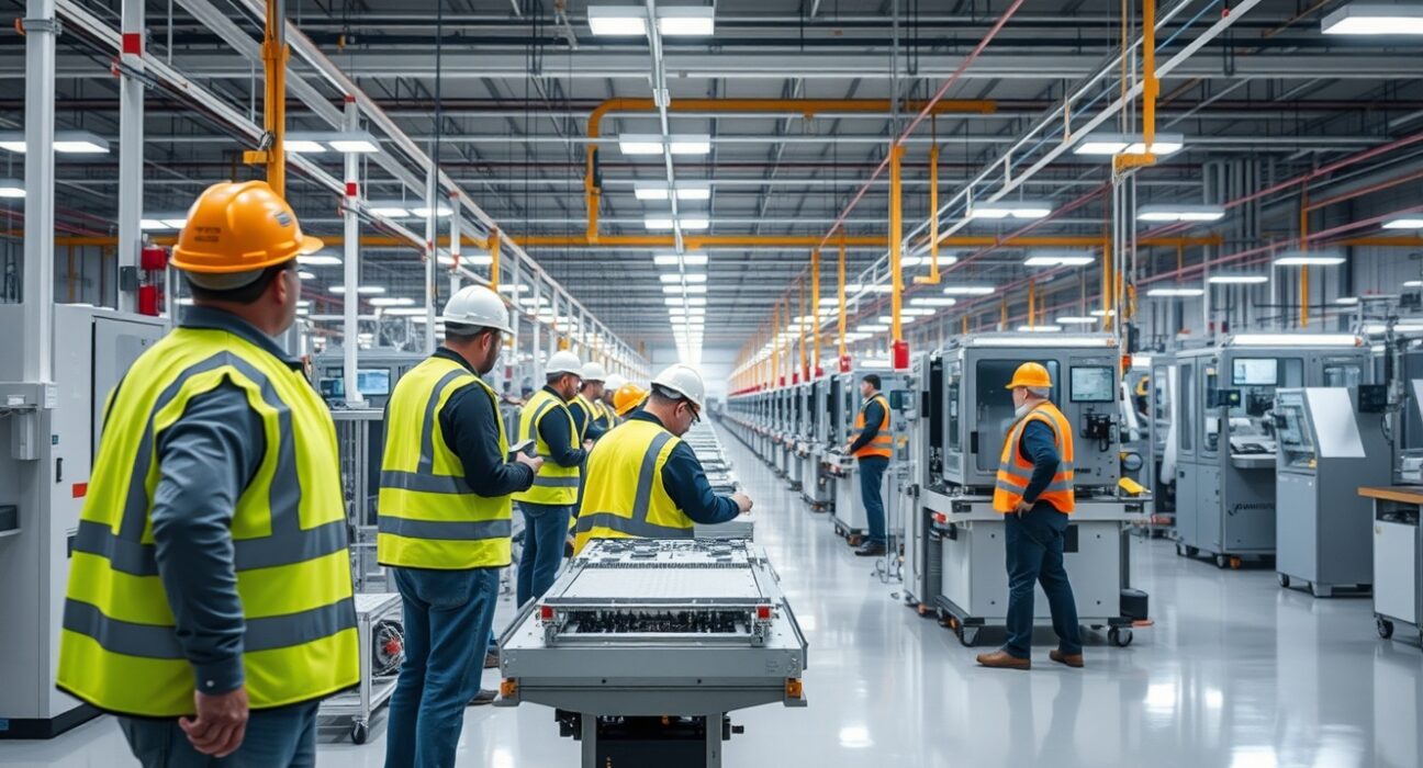 Workers on a factory floor in Texas, representing the region's manufacturing sector activity.
