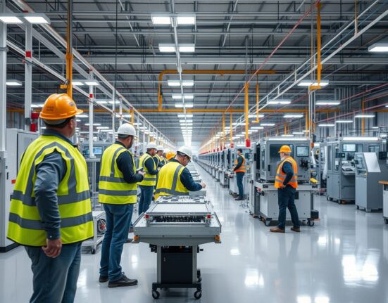 Workers on a factory floor in Texas, representing the region's manufacturing sector activity.