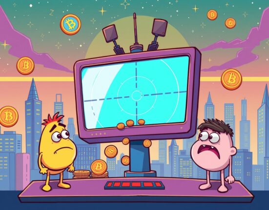 DappRadar shutdown depicted as fading radar signals in crypto landscape