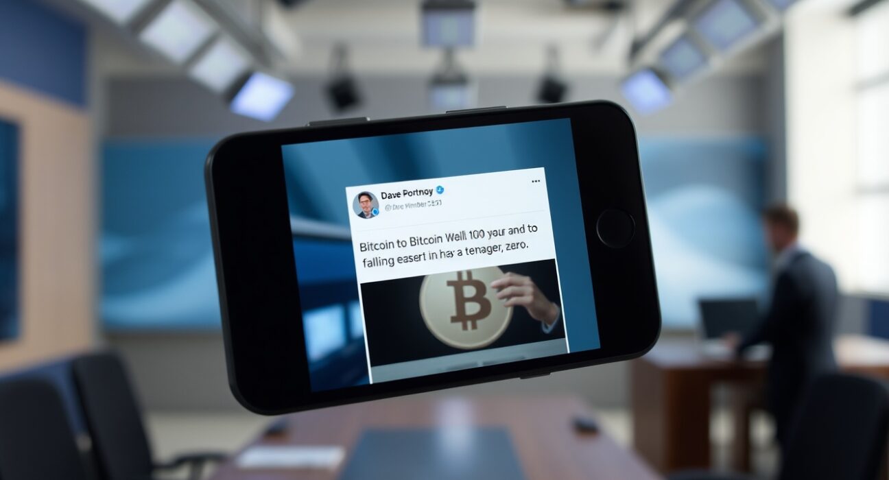 Smartphone displaying Dave Portnoy's social media post questioning Bitcoin's future value